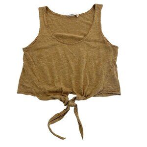 Alice + Olivia Jacinda Top Brown Whipstitch Scoop Neck‎ Tie Front Tank - SMALL
